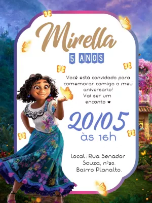 Convite de Aniversário Encanto com Personagem para Editar Online