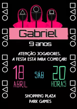 Convite de Aniversário Round 6 com Personagens para Editar