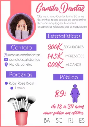 Mídia Kit Influencer de Maquiagem para Editar Online
