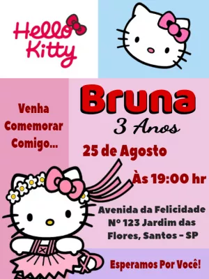 Convite de Aniversário Hello Kitty Editável Online