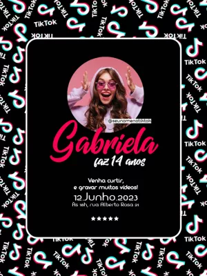 Convite de Aniversário Tik Tok com Foto para Editar Online