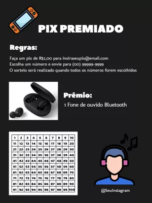 Arte Rifa Pix Premiado com Tabela de Números para Editar Online
