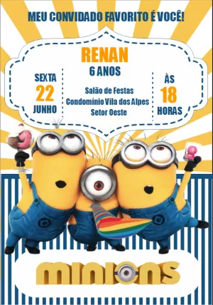 Convite de Aniversário Minions Divertido para Editar Online