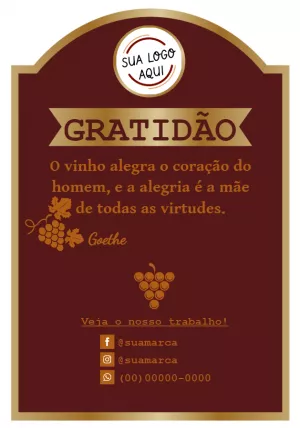 Cartão de Agradecimento Vinho Editável para Clientes
