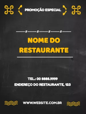 Folheto de Restaurante Moderno Preto e Amarelo para Editar