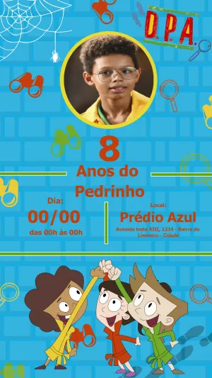 Convite Aniversário Detetives do Prédio Azul com Foto para Editar