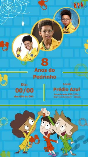 Convite Aniversário Detetives do Prédio Azul com Foto para Editar