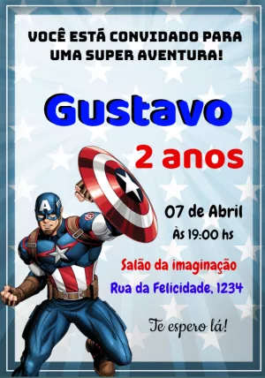 Convite Aniversário Capitão América para Editar Online