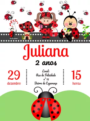 Convite de Aniversário Joaninha Fofa para Editar Online