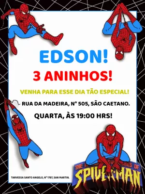 Convite de Aniversário Homem Aranha para Editar Online