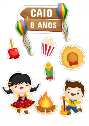 Topo de Bolo Festa Junina com Elementos para Editar Online