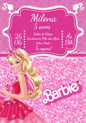 Convite de Aniversário Barbie Rosa para Editar Online