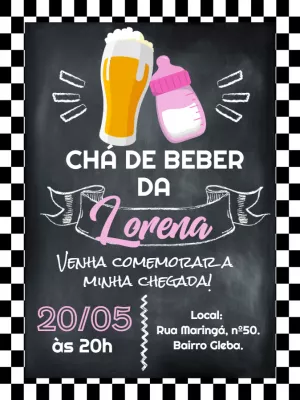 Convite Chá de Beber Quadro Negro com Cerveja para Editar