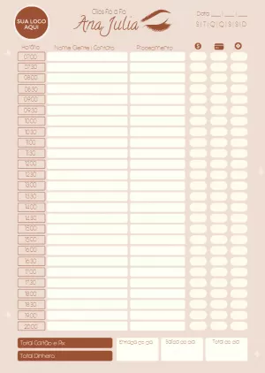 Agenda Diária para Lash Designer Editável e Pronta para Imprimir