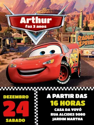 Convite Aniversário Carros do Relâmpago McQueen para Editar