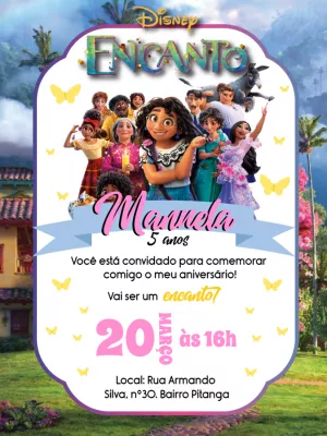 Convite de Aniversário Encanto com Personagens para Editar Online