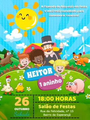 Convite Aniversário Fazendinha do Bita para Editar Online