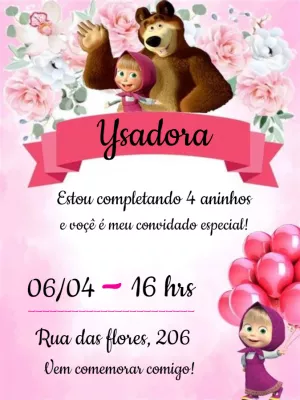 Convite de Aniversário Masha e o Urso para Editar Online