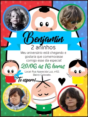 Invitation d'anniversaire Turma da Mônica – Statique – Gley Leobas