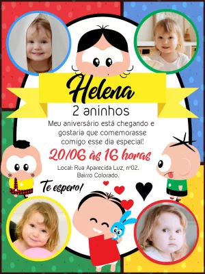 Invitation d'anniversaire Turma da Mônica – Statique – Gley Leobas