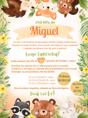 Convite Chá Rifa Safari Animais da Floresta para Editar