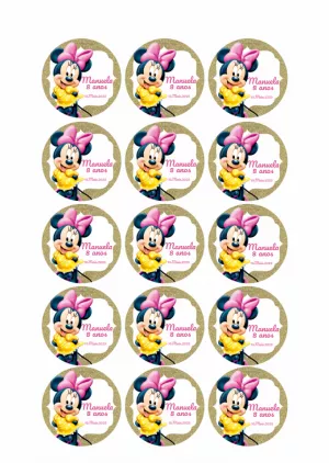 Tag de Aniversário Minnie Mouse Dourada para Editar