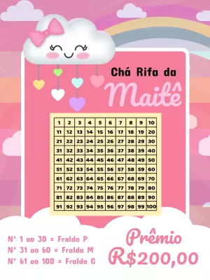 Cartela de Chá Rifa Chuva de Amor Editável Online