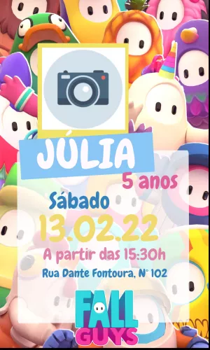 Convite Aniversário Fall Guys com Foto para Editar Online