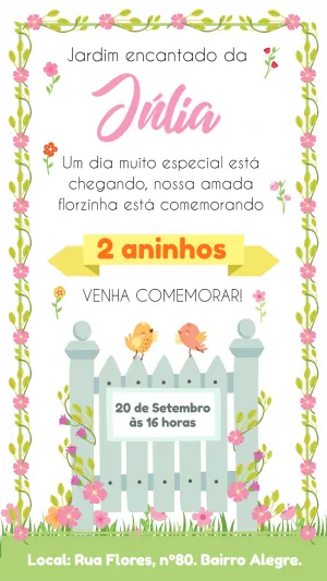Convite Aniversário Jardim Encantado com Flores para Editar