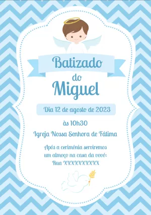 Convite de Batizado Menino Anjo para Editar Online Grátis