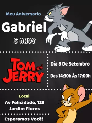Convite Aniversário Tom e Jerry para Editar Online