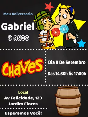 Convite de Aniversário Chaves com a Turma para Editar Online