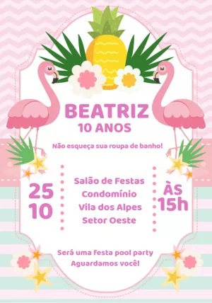 Convite Aniversário Flamingo Tropical para Editar Online