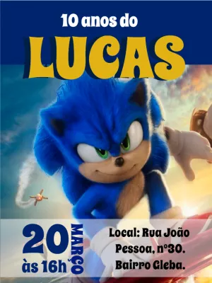 Convite de Aniversário Sonic para Editar e Imprimir Online