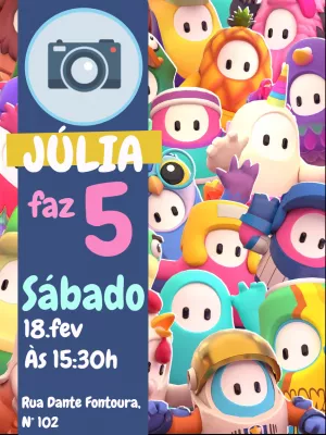 Convite de Aniversário Fall Guys com Foto para Editar Online
