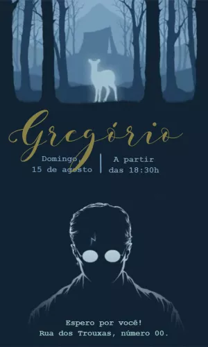 Convite Aniversário Harry Potter com Patrono para Editar Online