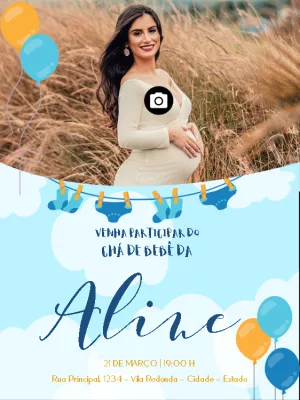 Convite Chá de Bebê Menino com Foto para Editar Online
