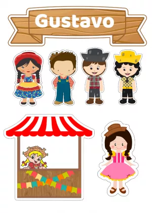 Topo de Bolo Festa Junina com Personagens para Editar Online
