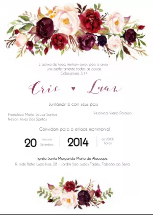 Convite de Casamento Floral Marsala para Editar Online