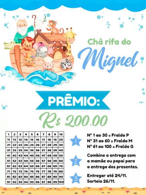 Chá Rifa Arca de Noé com Animais Fofos para Editar Online