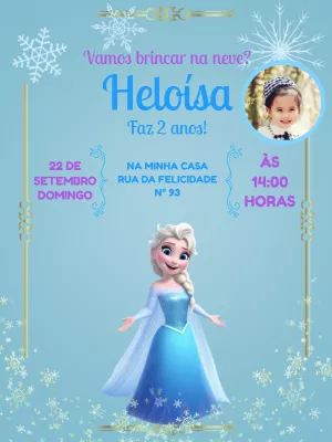 Convite de Aniversário Frozen com Foto para Editar Online