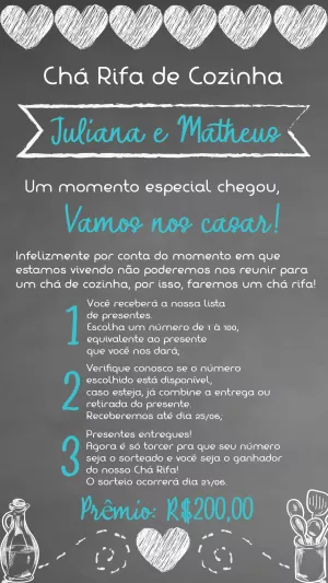 Convite Chá Rifa de Cozinha Quadro Negro Editável Online