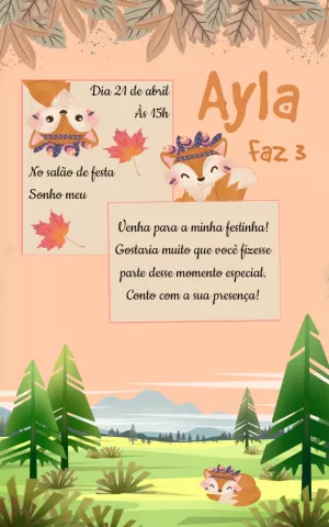 Convite de Aniversário Raposinha do Bosque para Editar Online