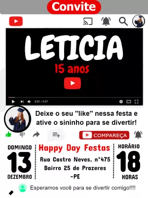 Convite Animado Aniversário Estilo Youtube para Editar Online