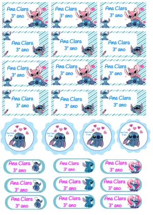 Etiquetas Escolares Stitch e Angel para Editar Online