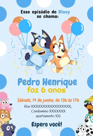 Convite de Aniversário Bluey & Bingo para Editar Online