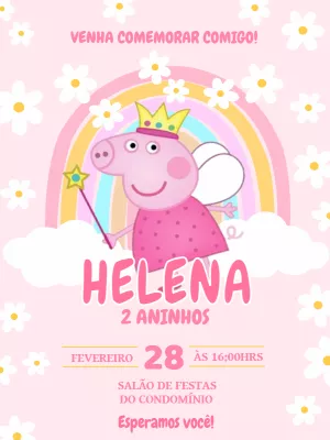Convite Aniversário Peppa Pig Fada para Editar Online