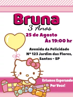 Convite de Aniversário Hello Kitty Editável Online para Imprimir