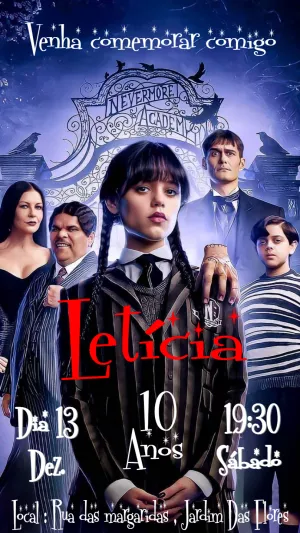 Convite Aniversário Wandinha Addams com Personagens para Editar