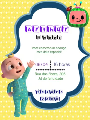 Convite de Aniversário Cocomelon com JJ para Editar Online